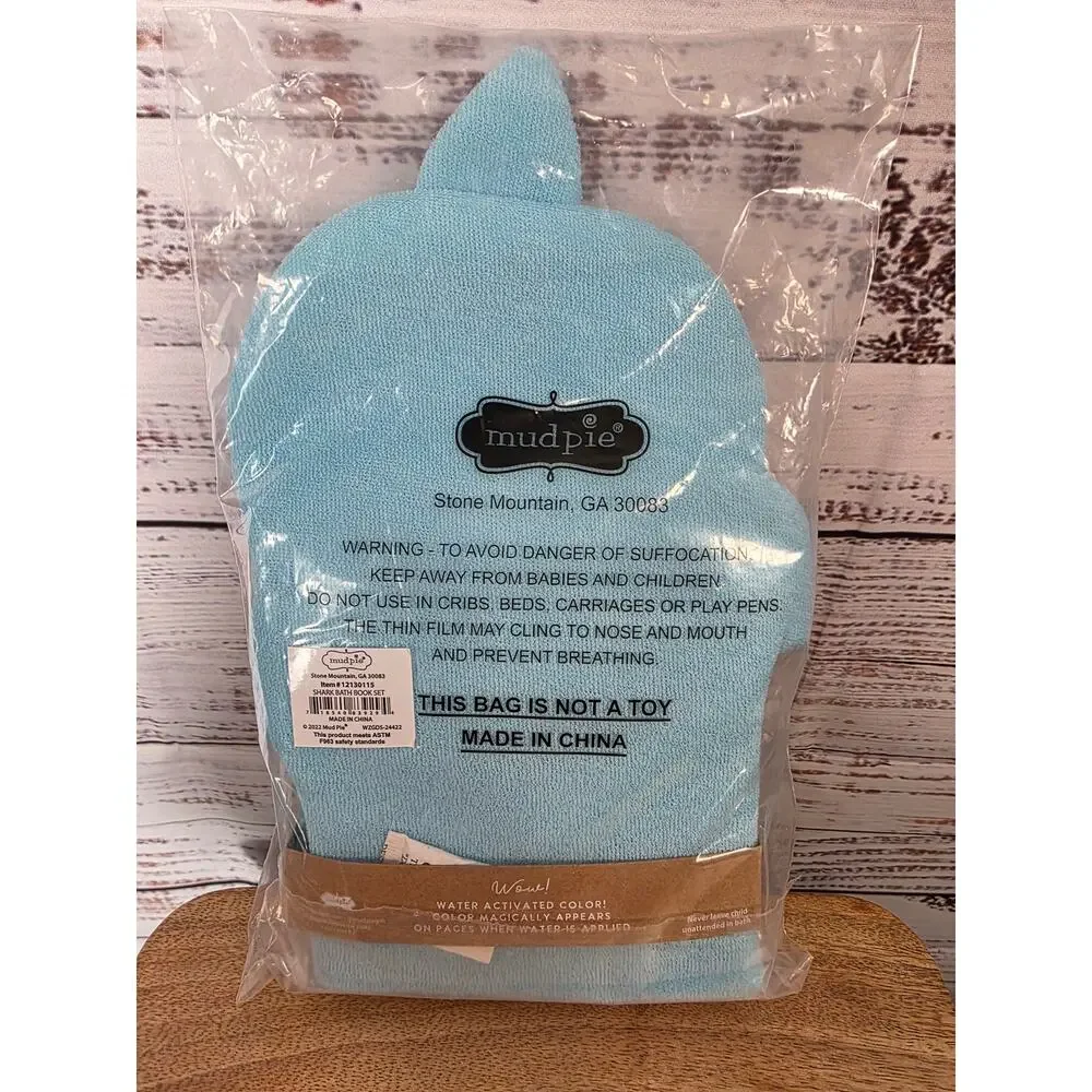 Mud Pie Sea Friends Bathtime Book & Shark Bath Mitt Color Changing NWT